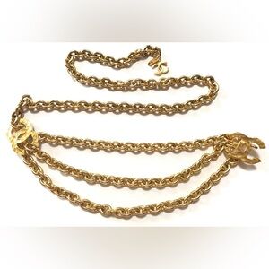 Authentic CHANEL gold plated CC triple chain hanging belt vintage 80cm